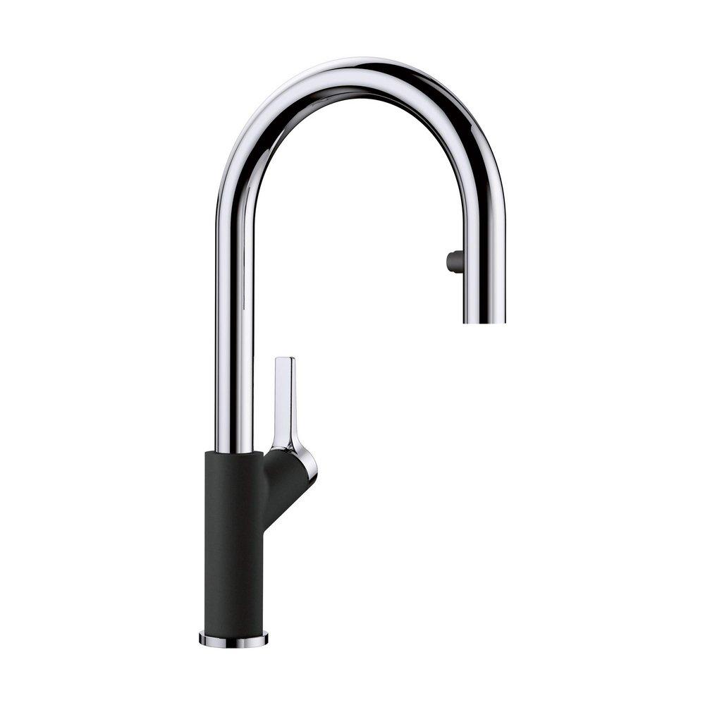 BLANCO Chrome/Coal Black Single Handle Pull Down Kitchen Faucet 
