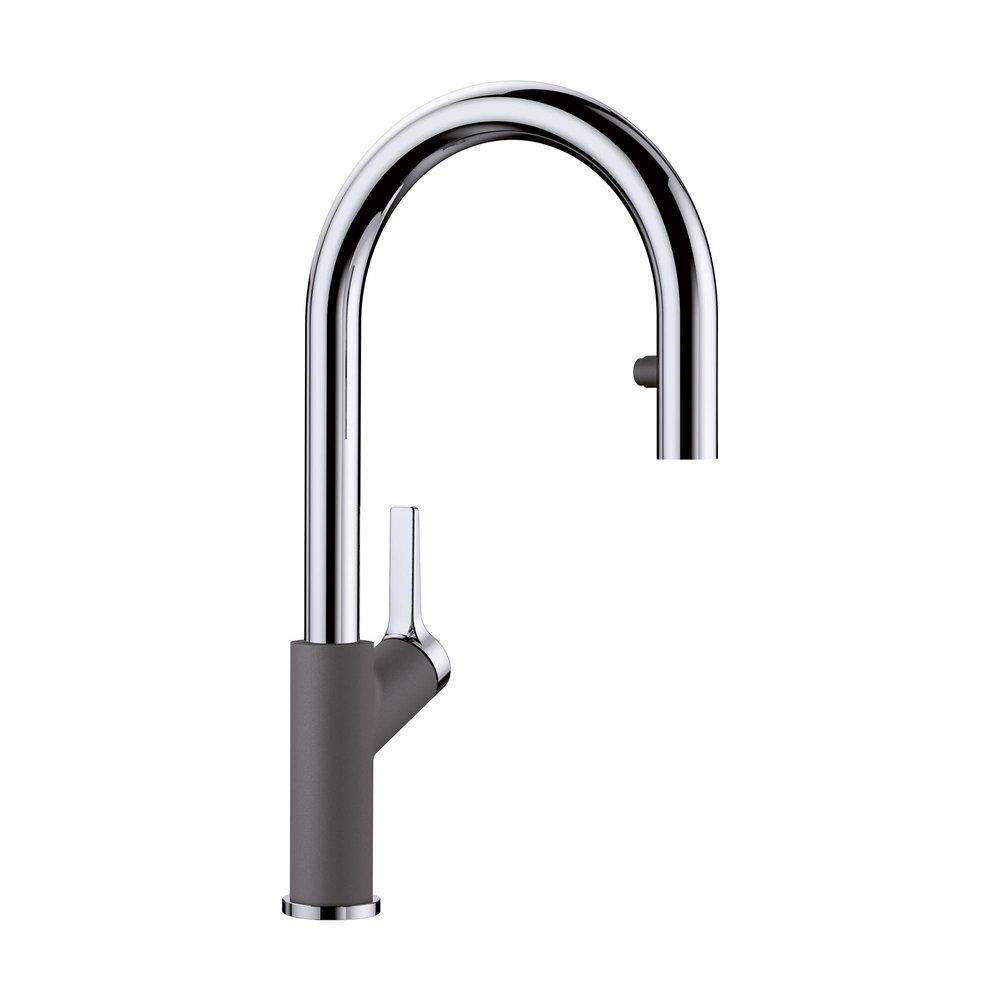 BLANCO Chrome/Cinder Single Handle Pull Down Kitchen Faucet 