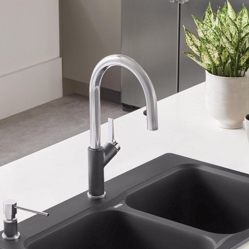 BLANCO Chrome/Cinder Single Handle Pull Down Kitchen Faucet 