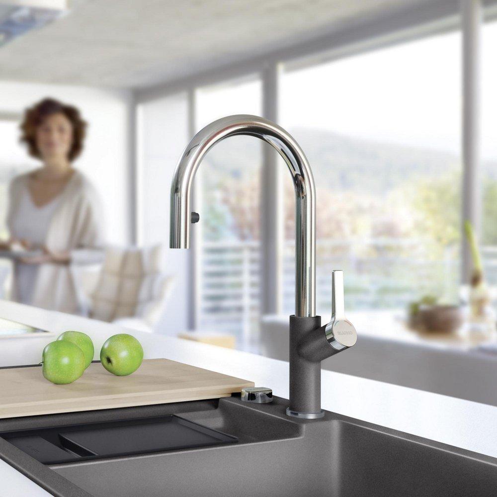 BLANCO Chrome/Cinder Single Handle Pull Down Kitchen Faucet 