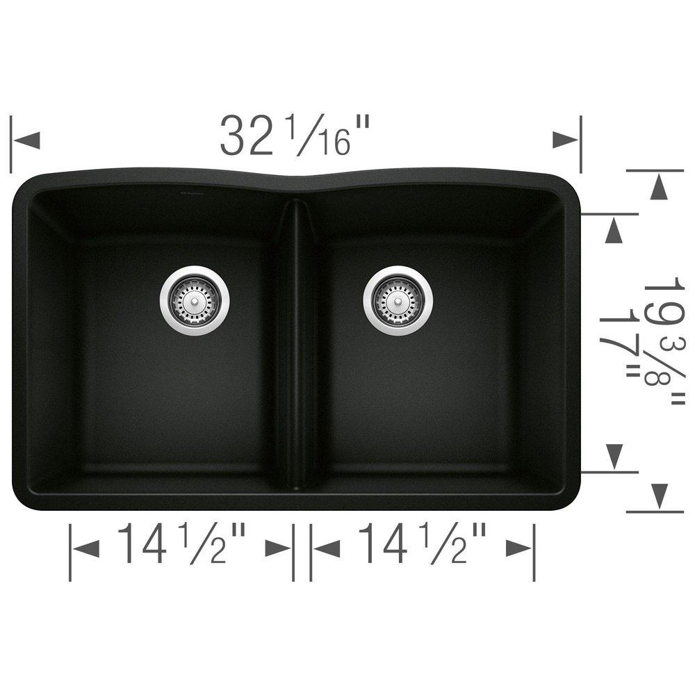BLANCO Coal Black 32 x 19-1/4 in. No Hole Granite Composite Double Bowl Undermount Kitchen Sink 