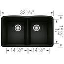 BLANCO Coal Black 32 x 19-1/4 in. No Hole Granite Composite Double Bowl Undermount Kitchen Sink 