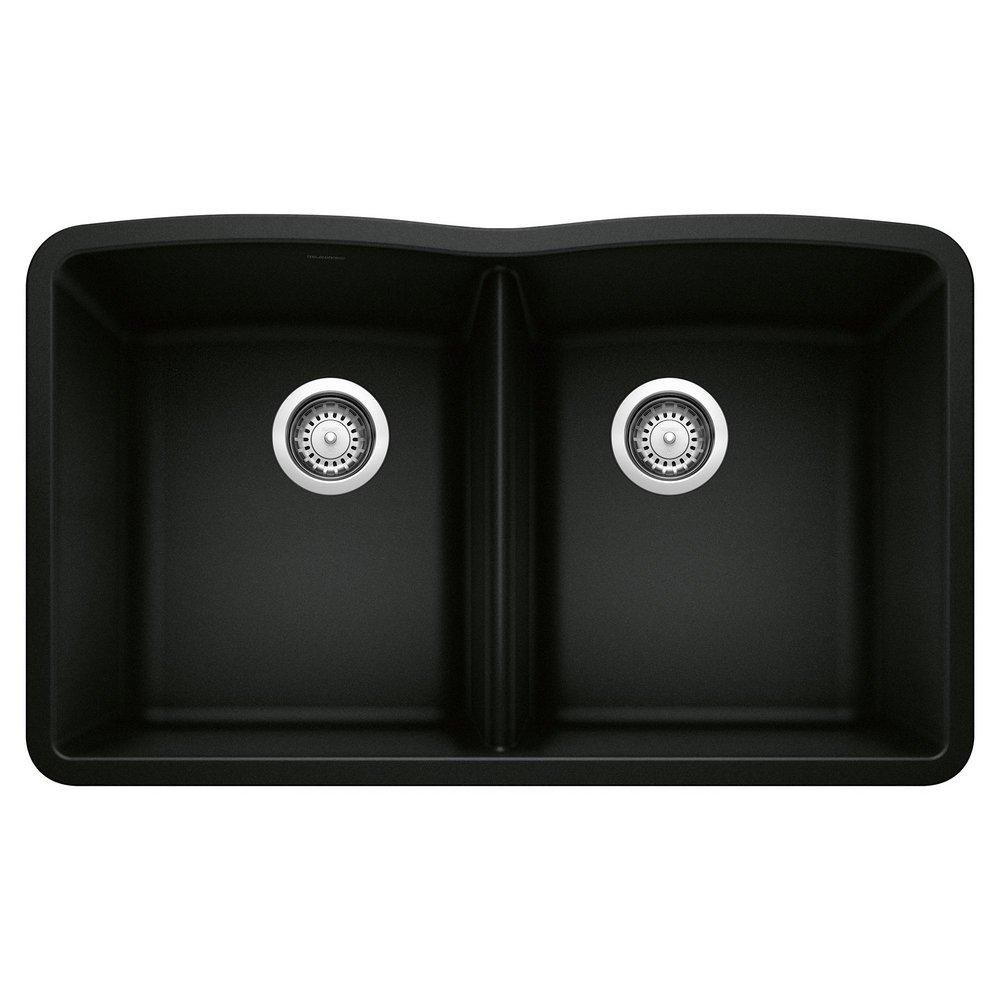 BLANCO Coal Black 32 x 19-1/4 in. No Hole Granite Composite Double Bowl Undermount Kitchen Sink 