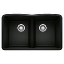 32 in. Undermount Silgranit Double Bowl Kitchen Sink in Coal Black
