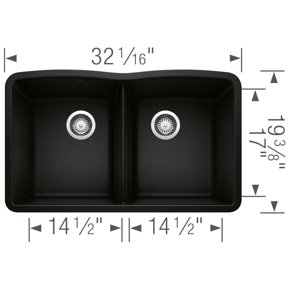 BLANCO Coal Black 32 x 19-1/4 in. No Hole Granite Composite Double Bowl Undermount Kitchen Sink 