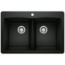 33 x 22 in. 1-Hole Granite Composite Double Bowl Dual Mount Kitchen Sink in Coal Black