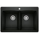 33 in. Dual Mount Silgranit Double Bowl Kitchen Sink in Coal Black