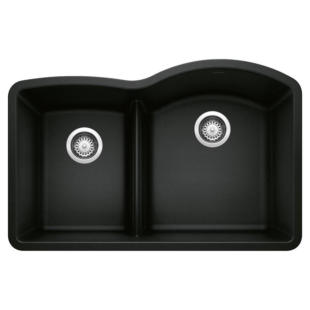 BLANCO Coal Black 32 x 20-7/8 in. No Hole Granite Composite Double Bowl Undermount Kitchen Sink 