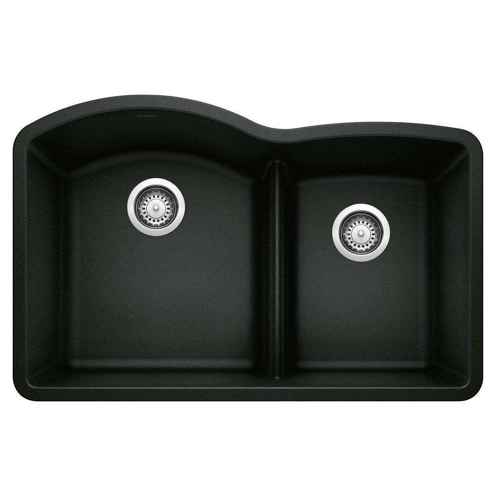 BLANCO Coal Black No Hole Granite Composite Double Bowl Undermount Kitchen Sink in Coal Black 