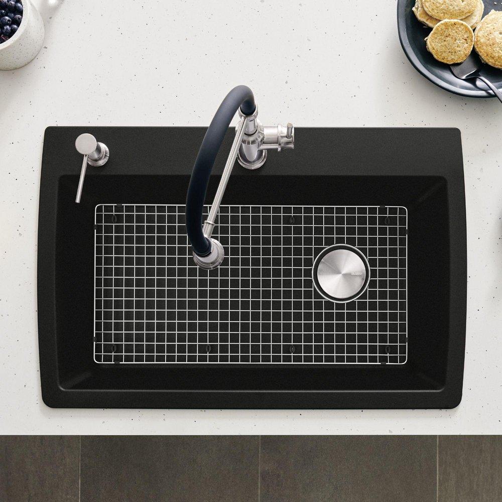 BLANCO Coal Black 33-1/2 x 22 in. 1-Hole Granite Composite Single Bowl Dual Mount Kitchen Sink 