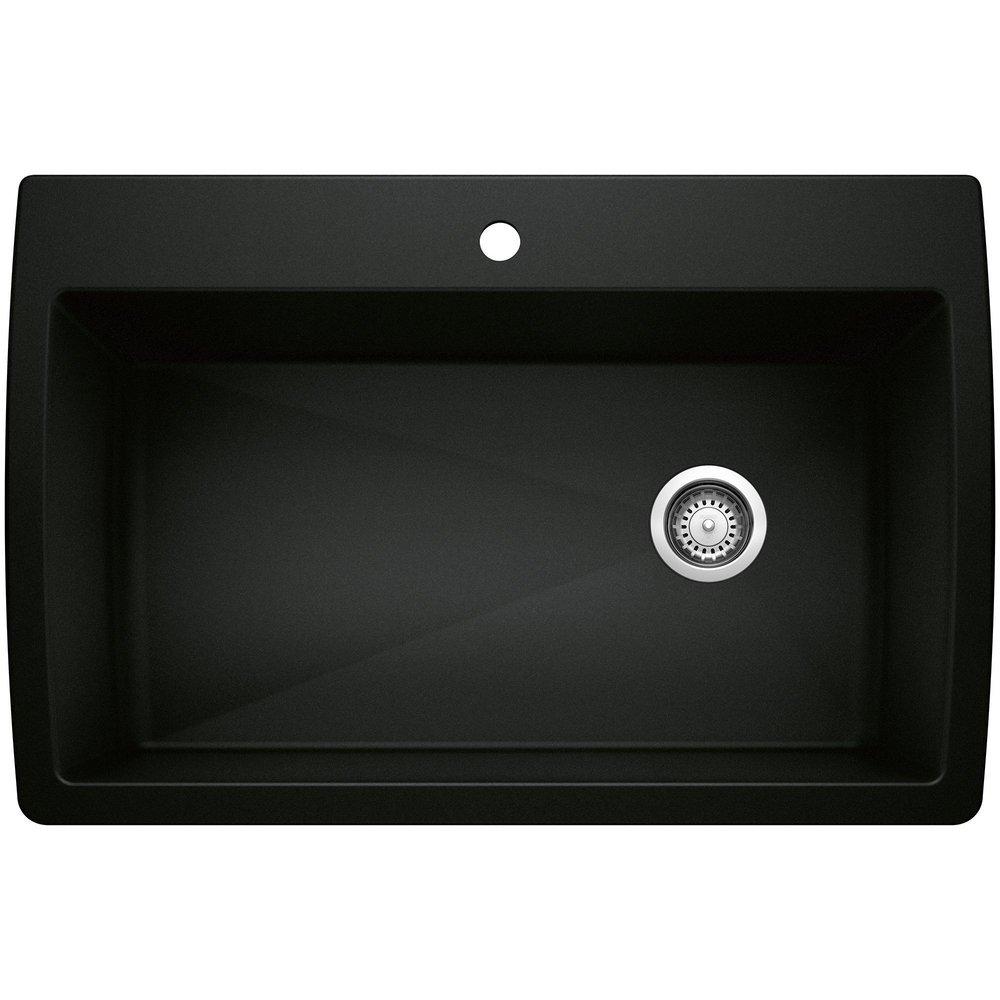 BLANCO Coal Black 33-1/2 x 22 in. 1-Hole Granite Composite Single Bowl Dual Mount Kitchen Sink 