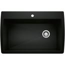 33-1/2 in. Dual Mount Silgranit Single Bowl Kitchen Sink in Coal Black