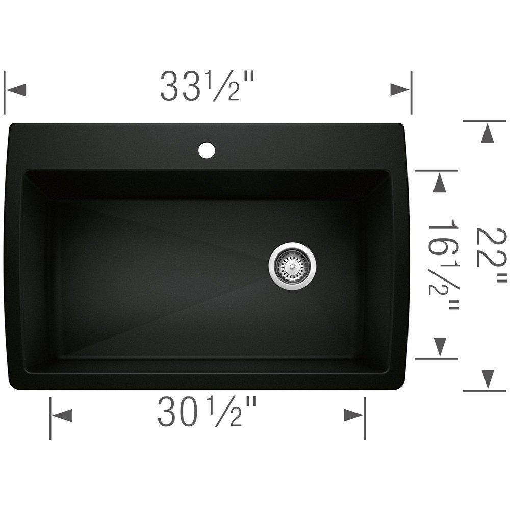BLANCO Coal Black 33-1/2 x 22 in. 1-Hole Granite Composite Single Bowl Dual Mount Kitchen Sink 