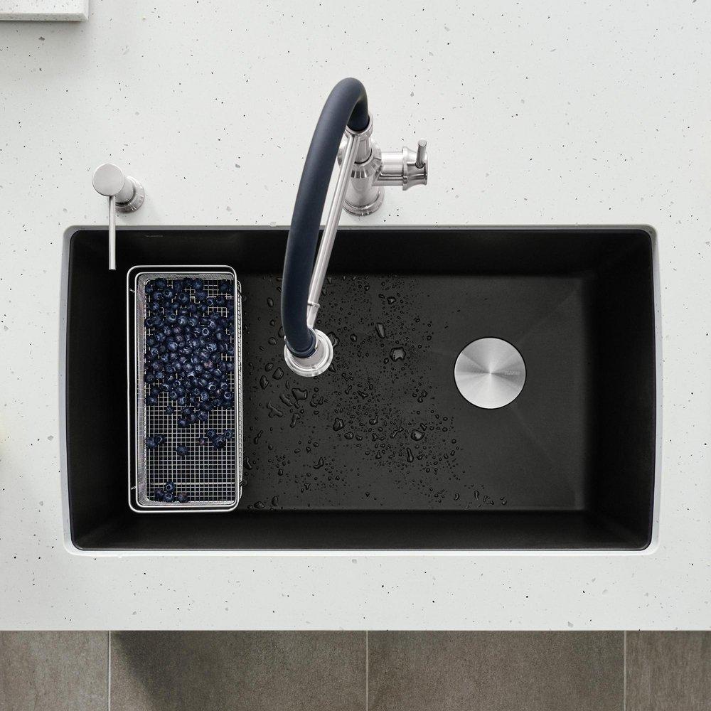 BLANCO Coal Black 33-1/2 x 18-1/2 in. No Hole Granite Composite Single Bowl Undermount Kitchen Sink 