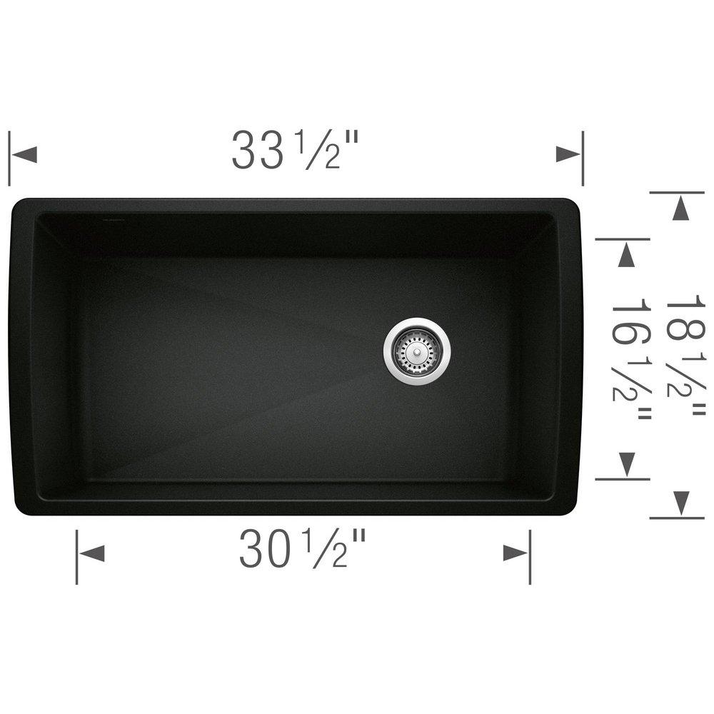 BLANCO Coal Black 33-1/2 x 18-1/2 in. No Hole Granite Composite Single Bowl Undermount Kitchen Sink 