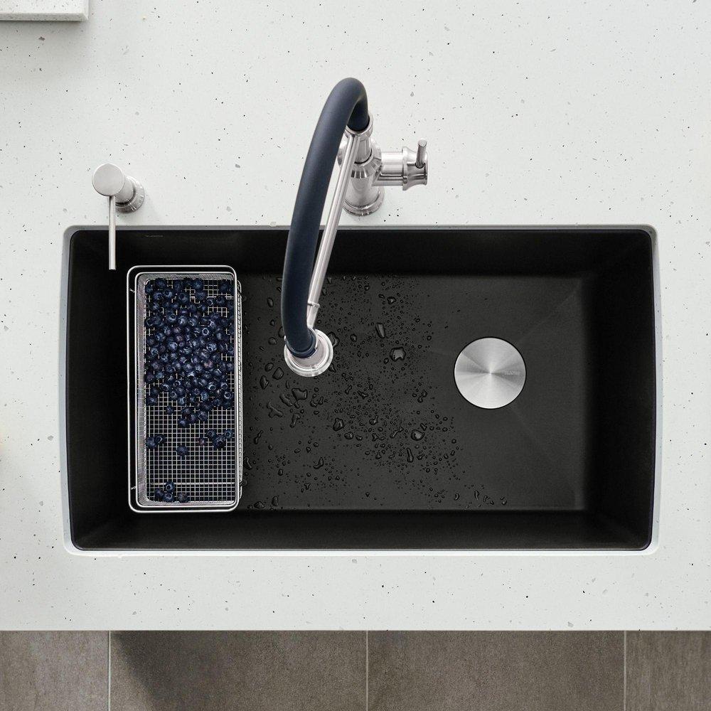 BLANCO Coal Black 33-1/2 x 18-1/2 in. No Hole Granite Composite Single Bowl Undermount Kitchen Sink 