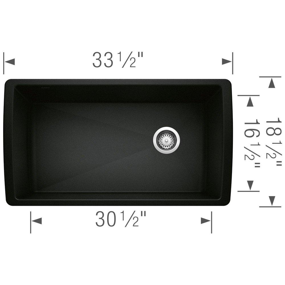 BLANCO Coal Black 33-1/2 x 18-1/2 in. No Hole Granite Composite Single Bowl Undermount Kitchen Sink 