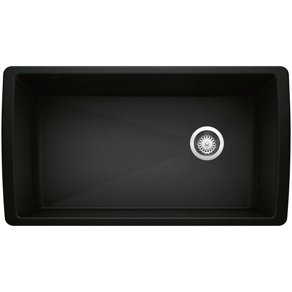 BLANCO Coal Black 33-1/2 x 18-1/2 in. No Hole Granite Composite Single Bowl Undermount Kitchen Sink 