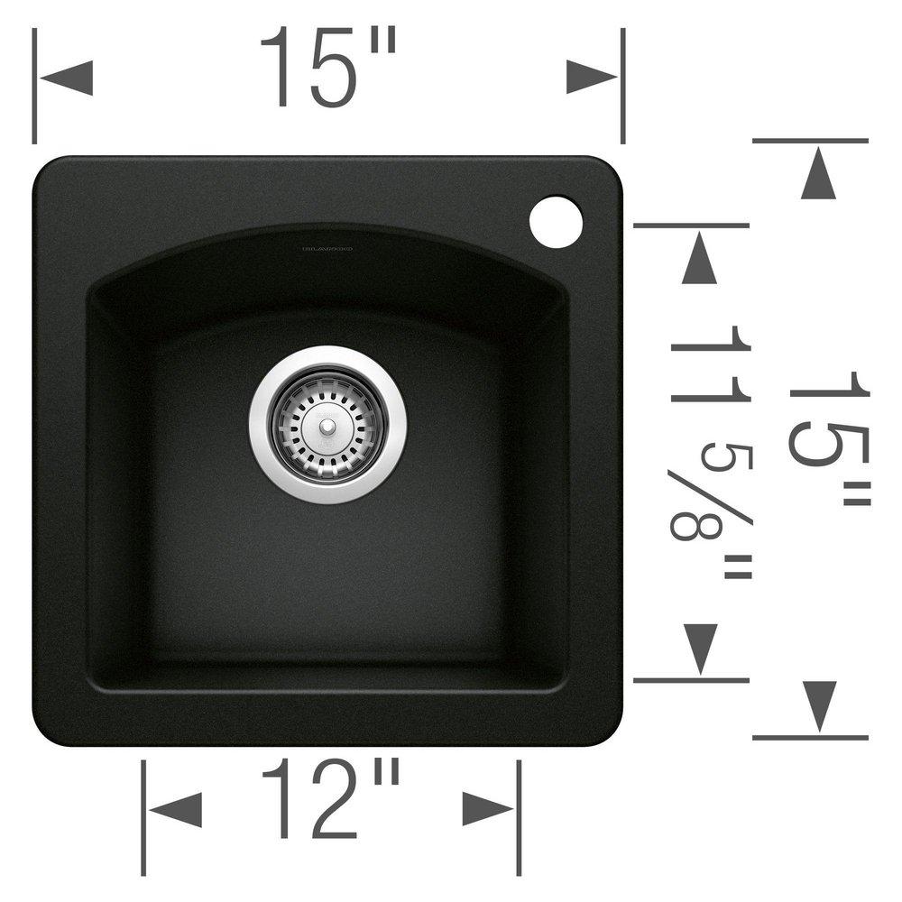 BLANCO Coal Black 15 x 15 in. 1-Hole Dual Mount Granite Composite Bar Sink 
