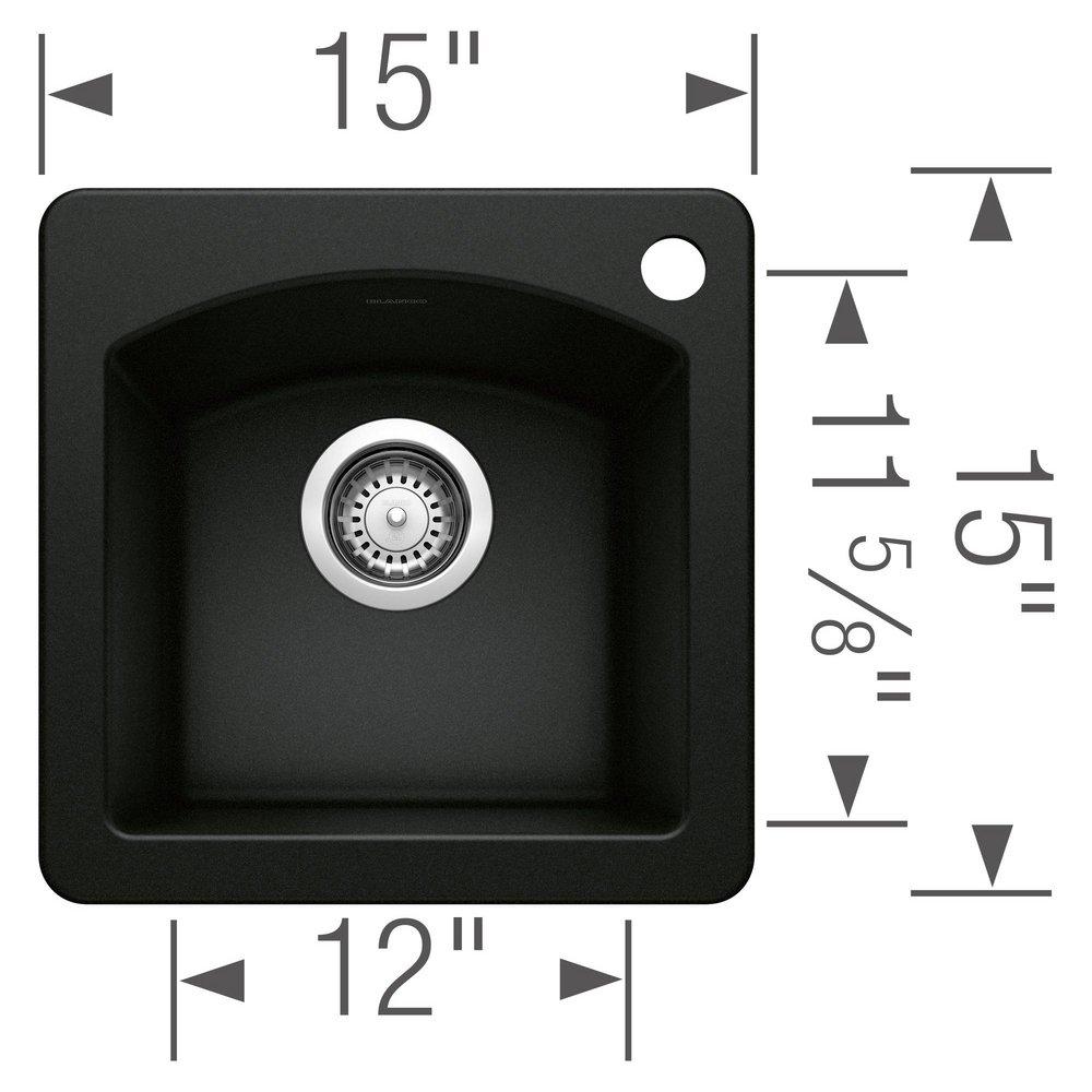 BLANCO Coal Black 15 x 15 in. 1-Hole Dual Mount Granite Composite Bar Sink 