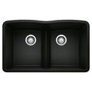 32 in. Undermount Silgranit Double Bowl Kitchen Sink in Coal Black