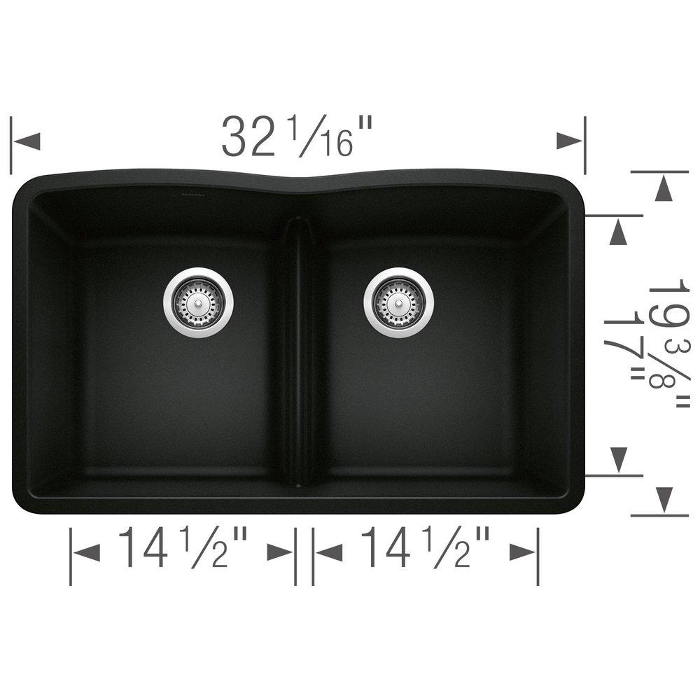 BLANCO Coal Black 32 x 19-1/4 in. No Hole Granite Composite Double Bowl Undermount Kitchen Sink 