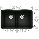 BLANCO Coal Black 32 x 19-1/4 in. No Hole Granite Composite Double Bowl Undermount Kitchen Sink 
