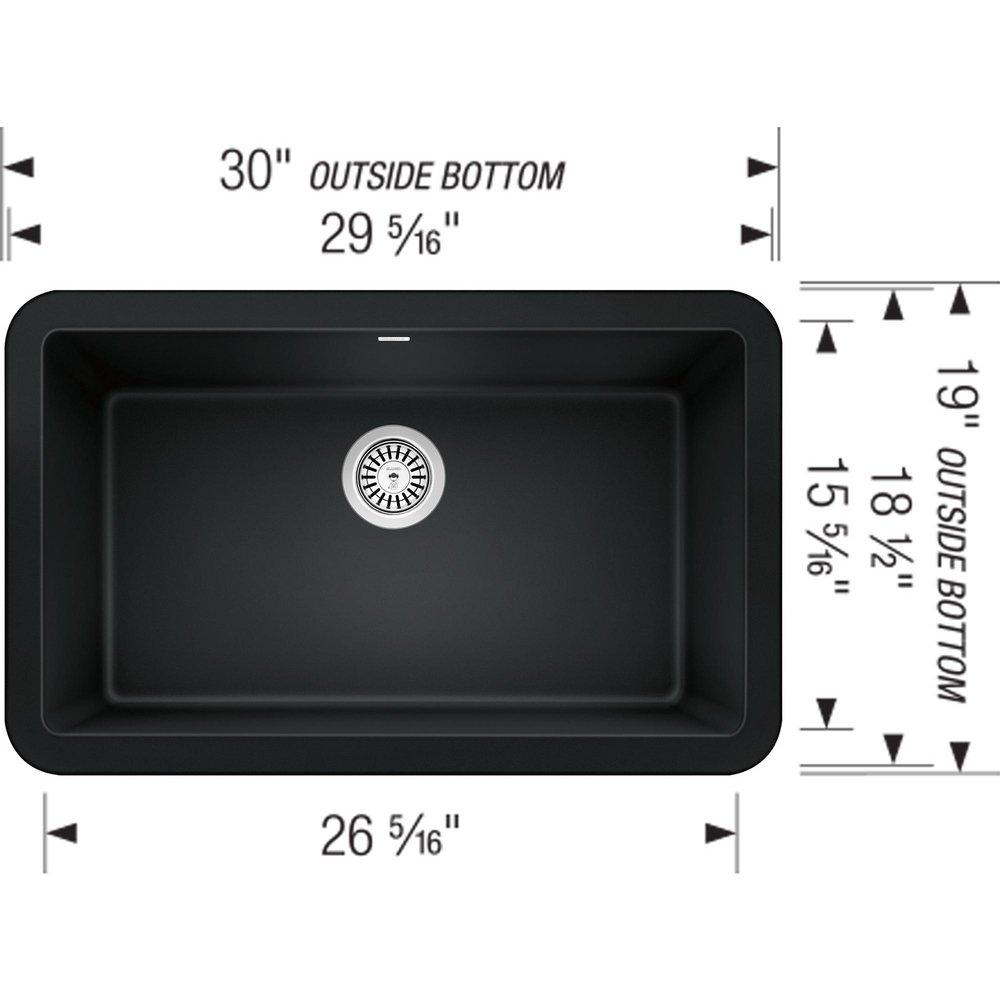 BLANCO Coal Black 30 x 19 in. No Hole Granite Composite Single Bowl Farmhouse Kitchen Sink 