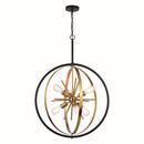 26-3/4 x 38 in. 60W 6-Light 1-Tier Mid-century Modern Chandelier in Natural Brass with Matte Black