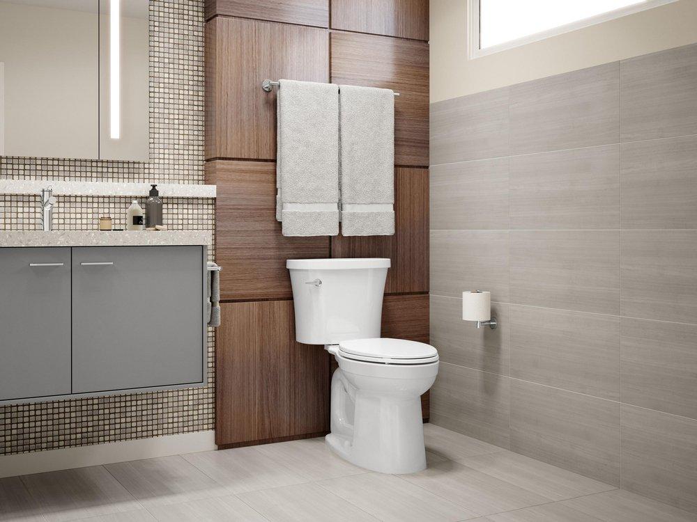 KOHLER White 1.28 gpf Elongated Floor Mount Two Piece Toilet 