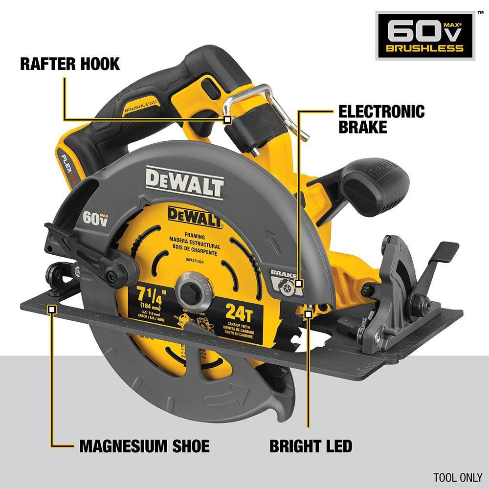 60V MAX 7-1/4 L/BRSH CIRC SAW BARE 