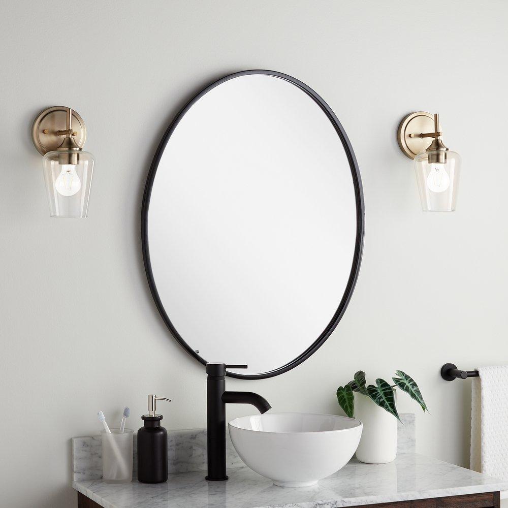 Signature Hardware Gloss Black 24 in. Oval Vanity Mirror 