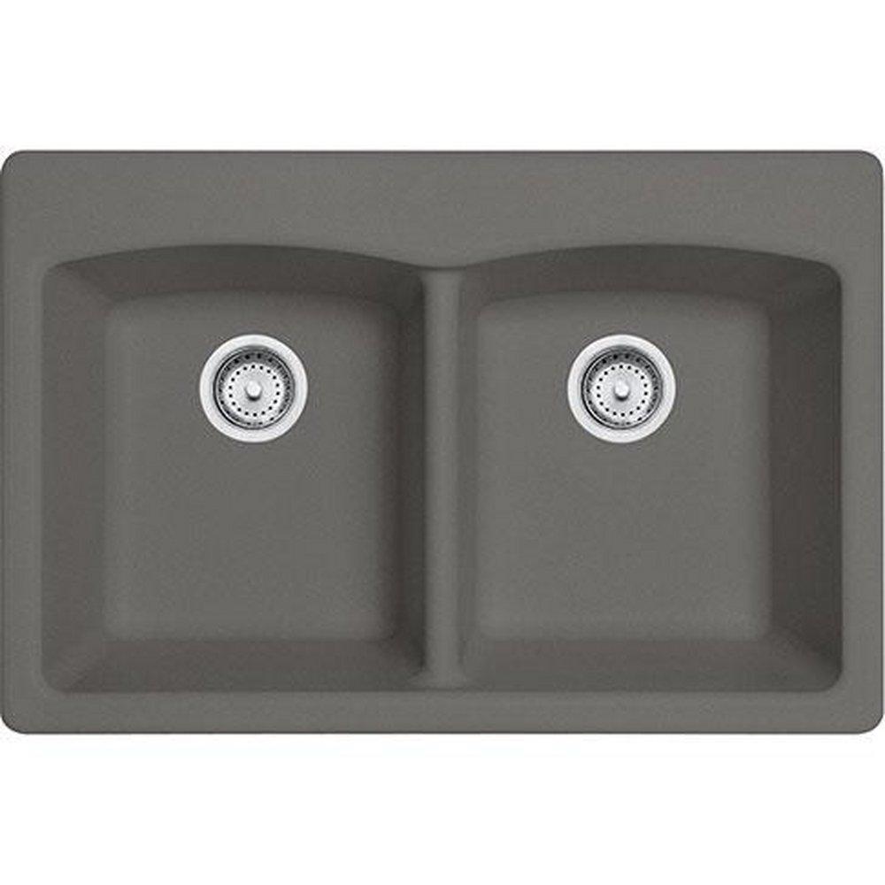 Franke Stone Grey 33 x 22 in. 4 Hole Granite 2 Bowl Dual Mount Kitchen Sink 