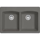 Franke Stone Grey 33 x 22 in. 4 Hole Granite 2 Bowl Dual Mount Kitchen Sink 
