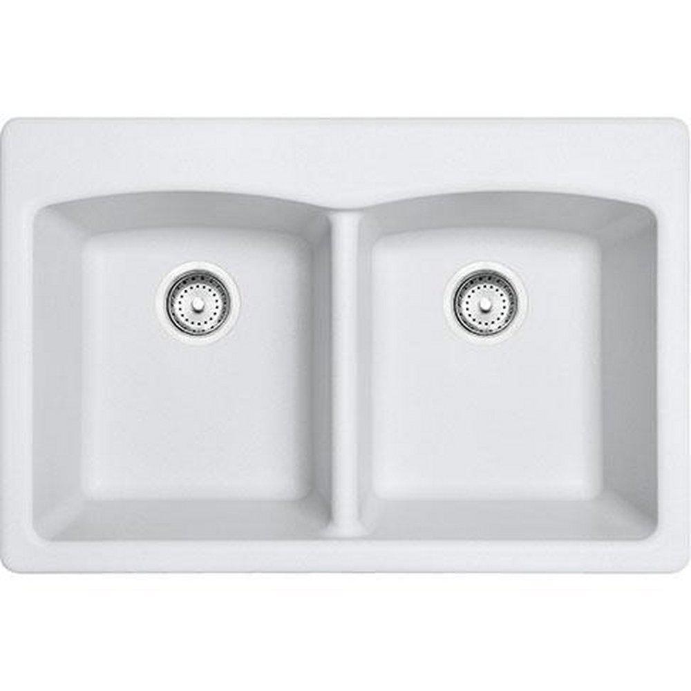 Franke Polar White 33 x 22 in. 4 Hole Granite 2 Bowl Dual Mount Kitchen Sink 