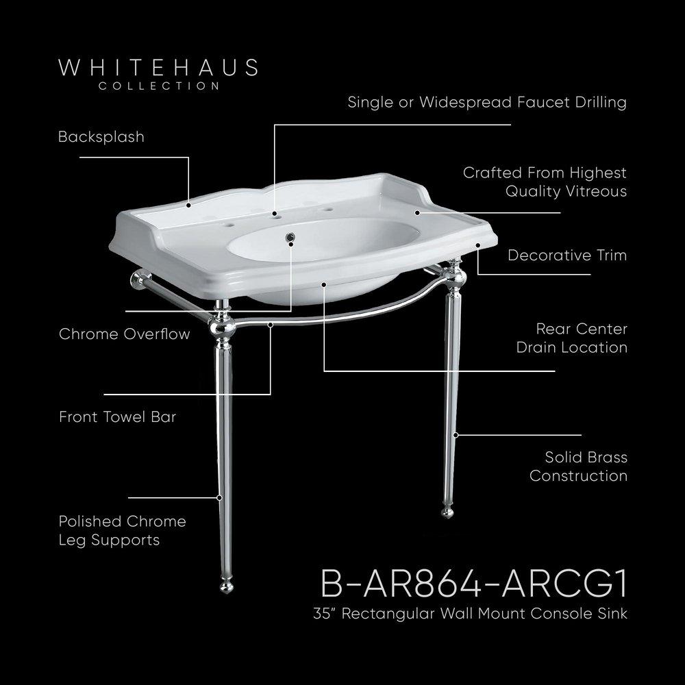 35 in. Wall Mount Console Rectangular Bathroom Sink in White/Chrome 