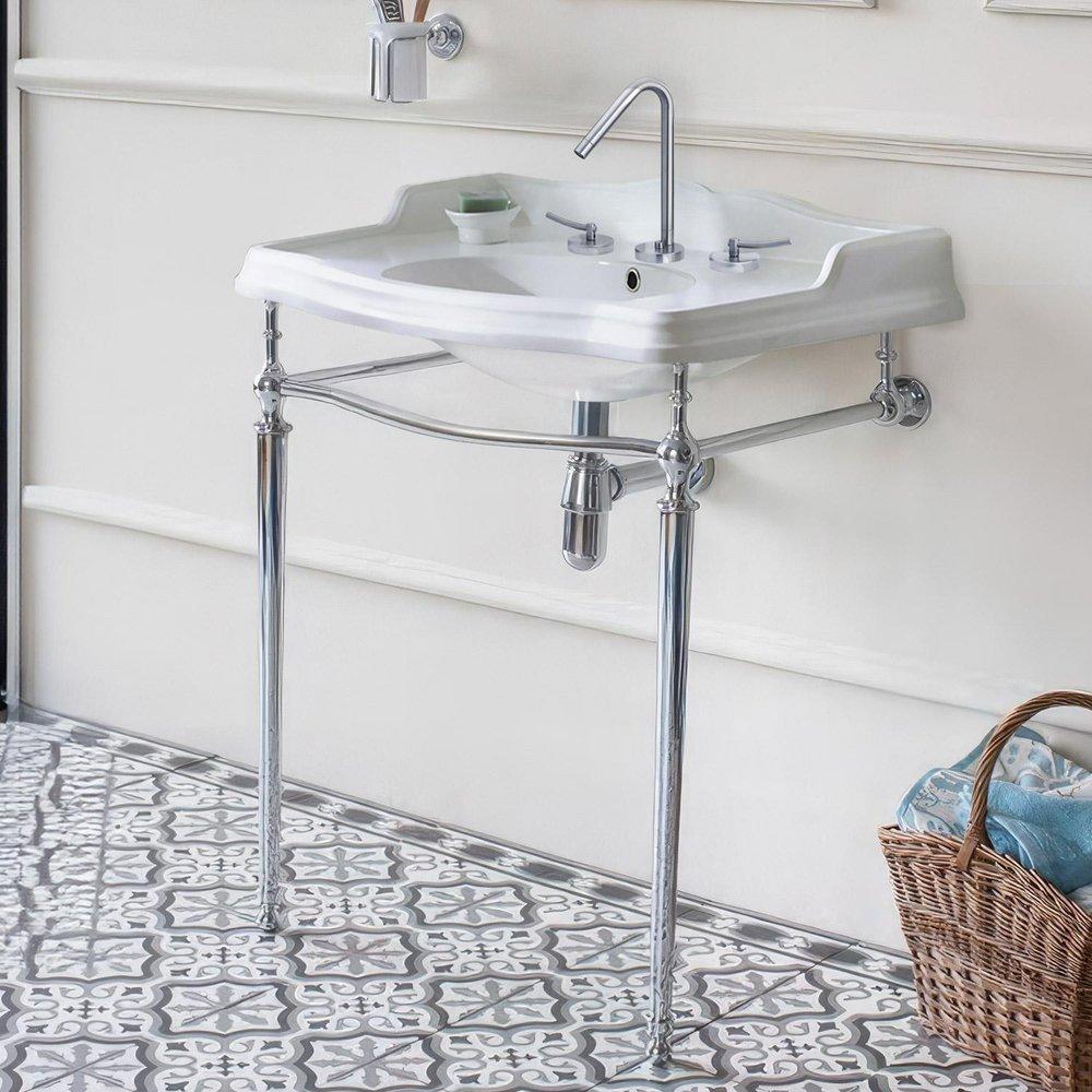 35 in. Wall Mount Console Rectangular Bathroom Sink in White/Chrome 