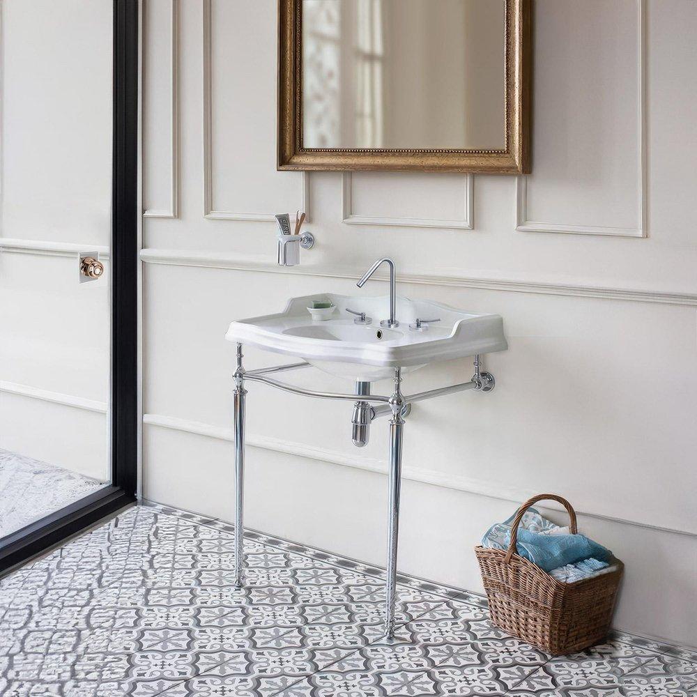 35 in. Wall Mount Console Rectangular Bathroom Sink in White/Chrome 