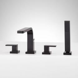 Two Handle Roman Tub Filler Faucet with Hand Shower in Matte Black (Trim Only)