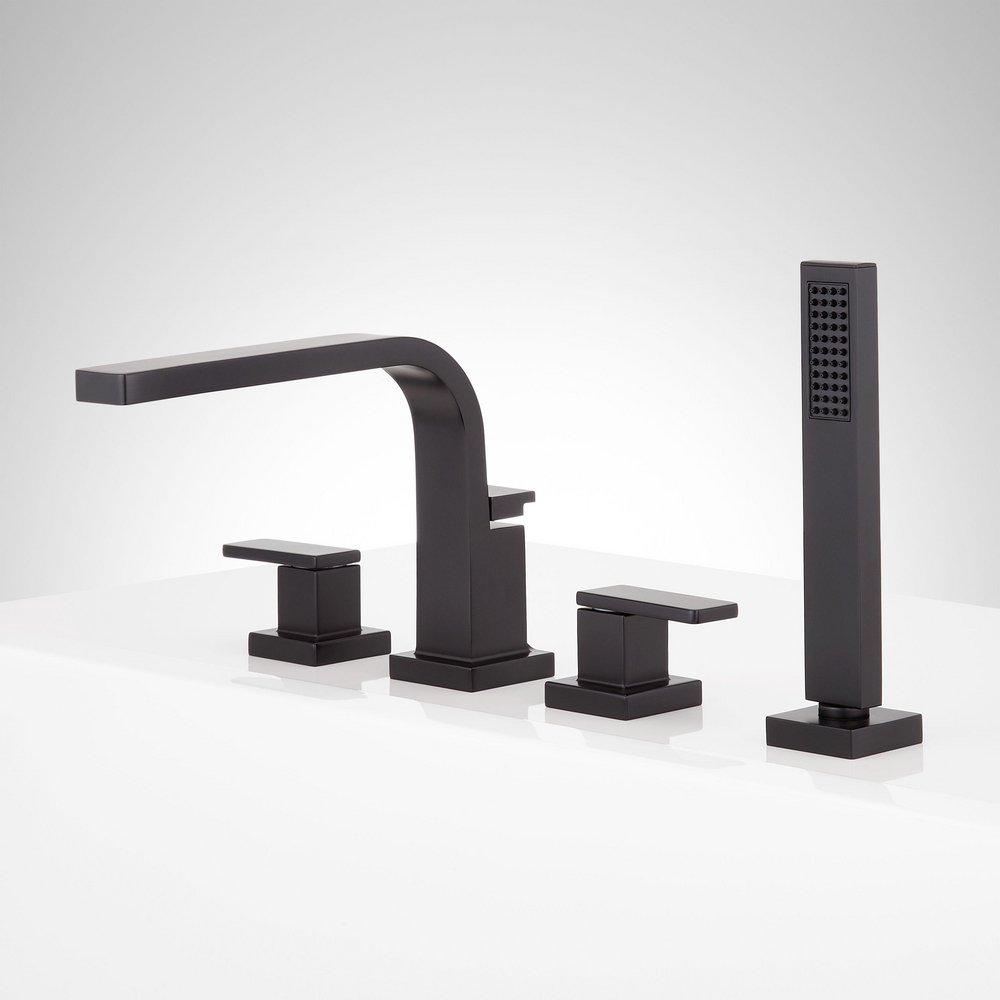 Two Handle Roman Tub Filler Faucet with Hand Shower in Matte Black (Trim Only) 