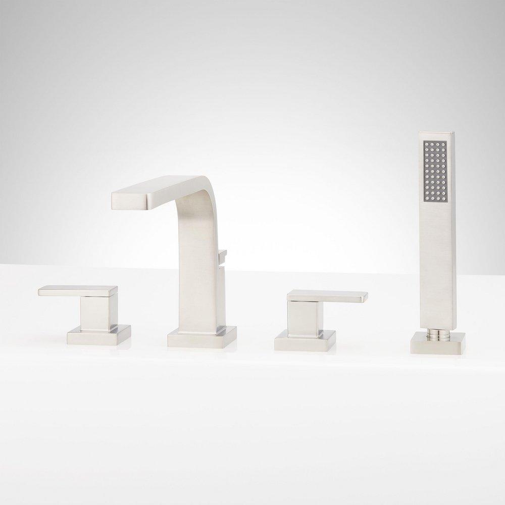 4-Hole Roman Tub Faucet Trim and Hand Shower in Brushed Nickel 