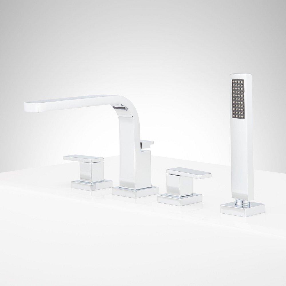 4-Hole Roman Tub Faucet Trim and Hand Shower in Brushed Nickel 