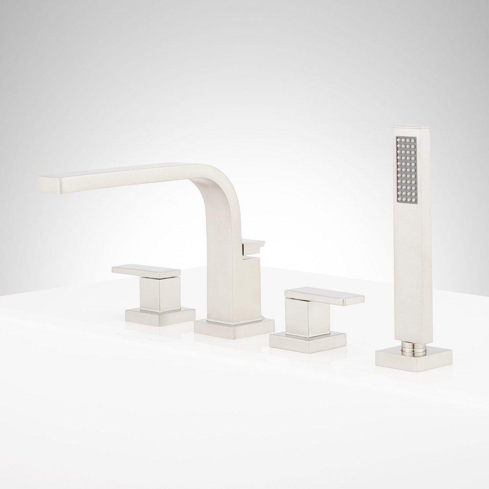 Two Handle Roman Tub Faucet Trim with Hand Shower in Brushed Nickel (Trim Only) 