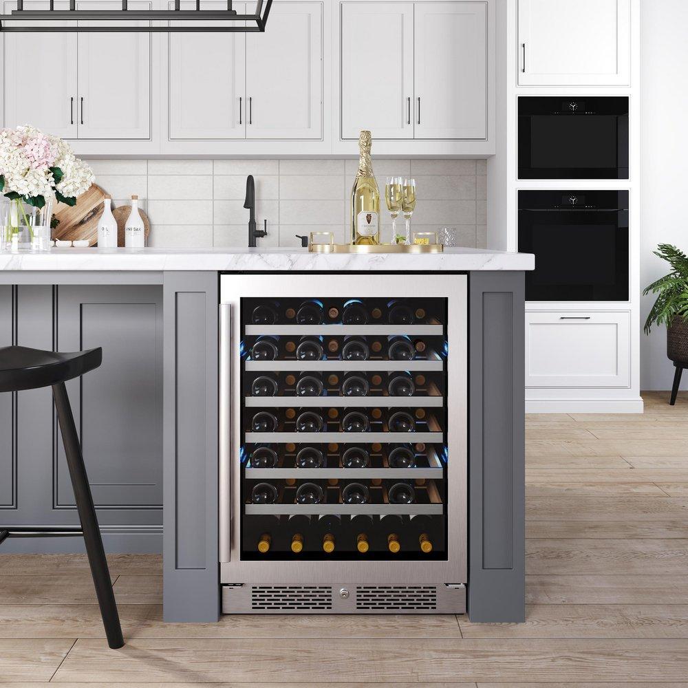 Avallon Stainless Steel 24 in. Built-in Single Zone Right Hand Wine Cooler 