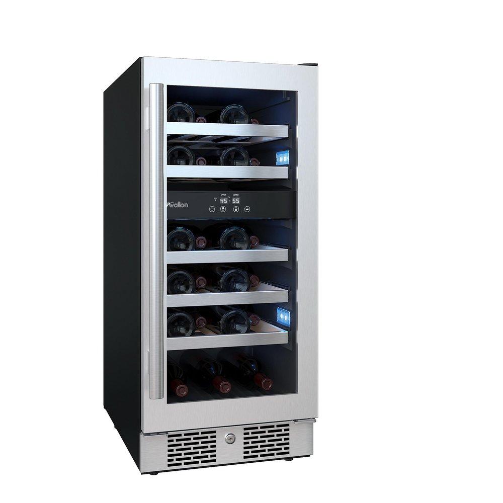 Avallon Stainless Steel 15 in. Built-in Dual Zone Right Hand Wine Cooler 