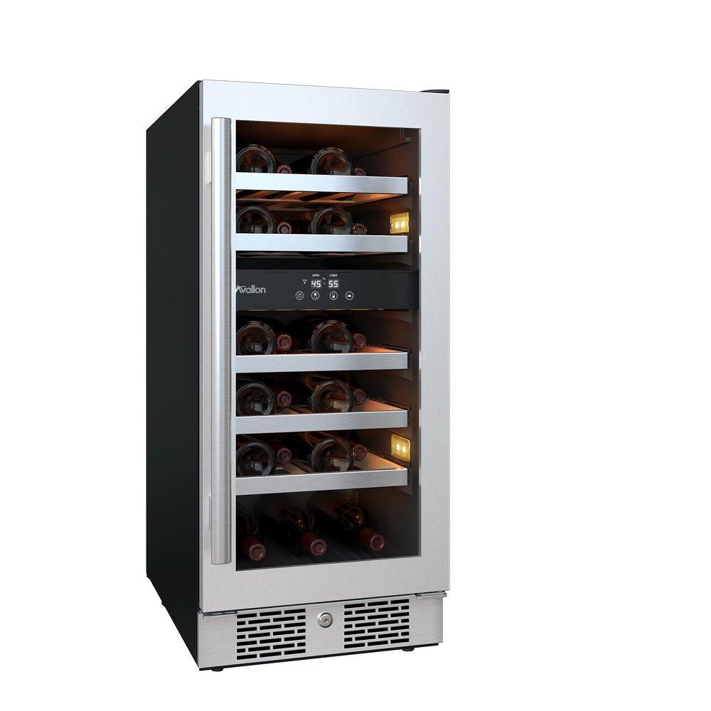 Avallon Stainless Steel 15 in. Built-in Dual Zone Right Hand Wine Cooler 
