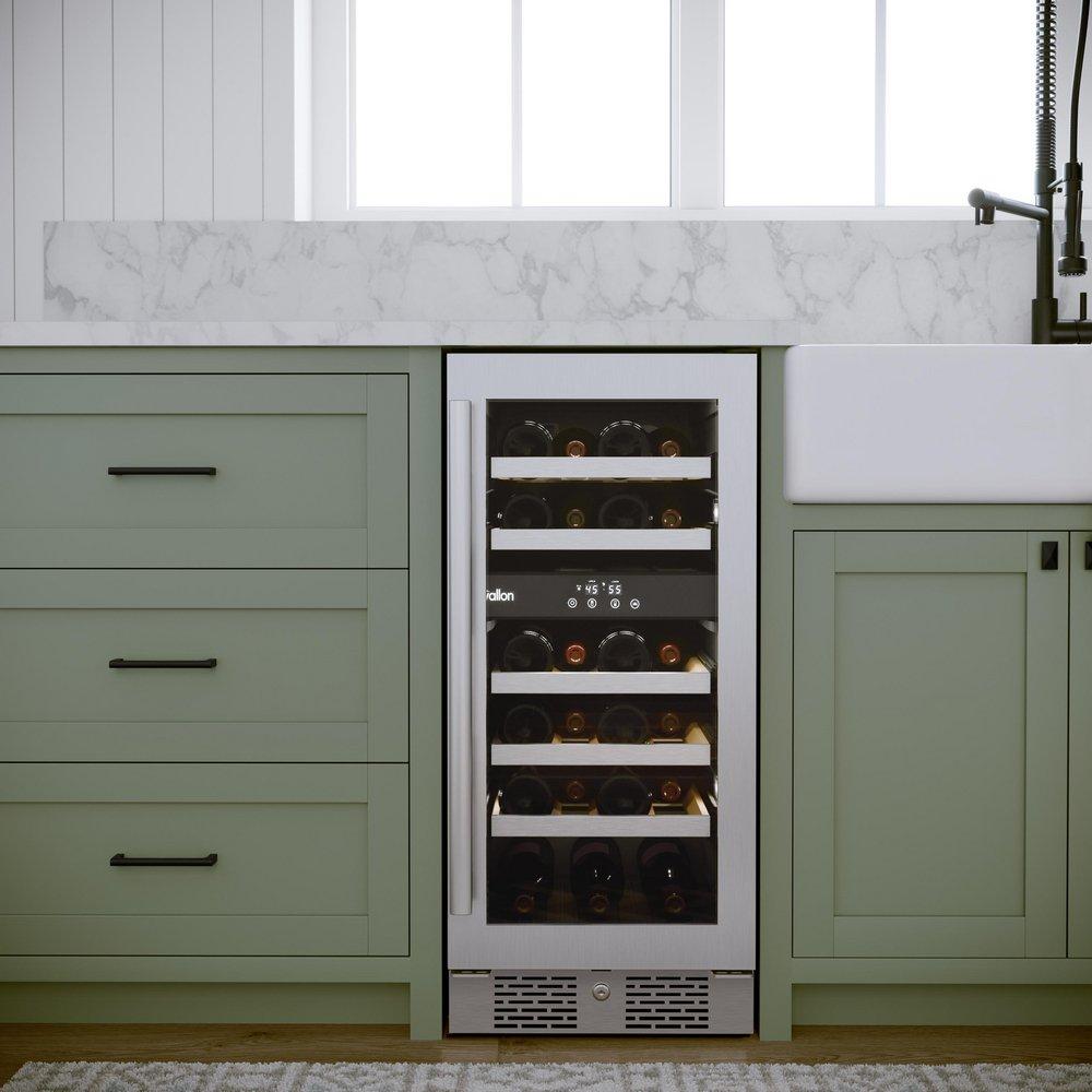 Avallon Stainless Steel 15 in. Built-in Dual Zone Right Hand Wine Cooler 