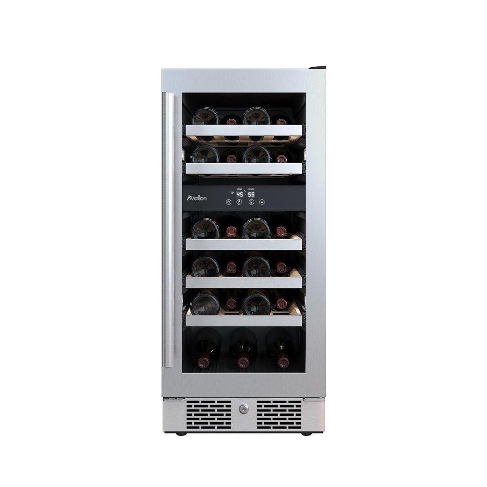 Avallon Stainless Steel 15 in. Built-in Dual Zone Right Hand Wine Cooler 