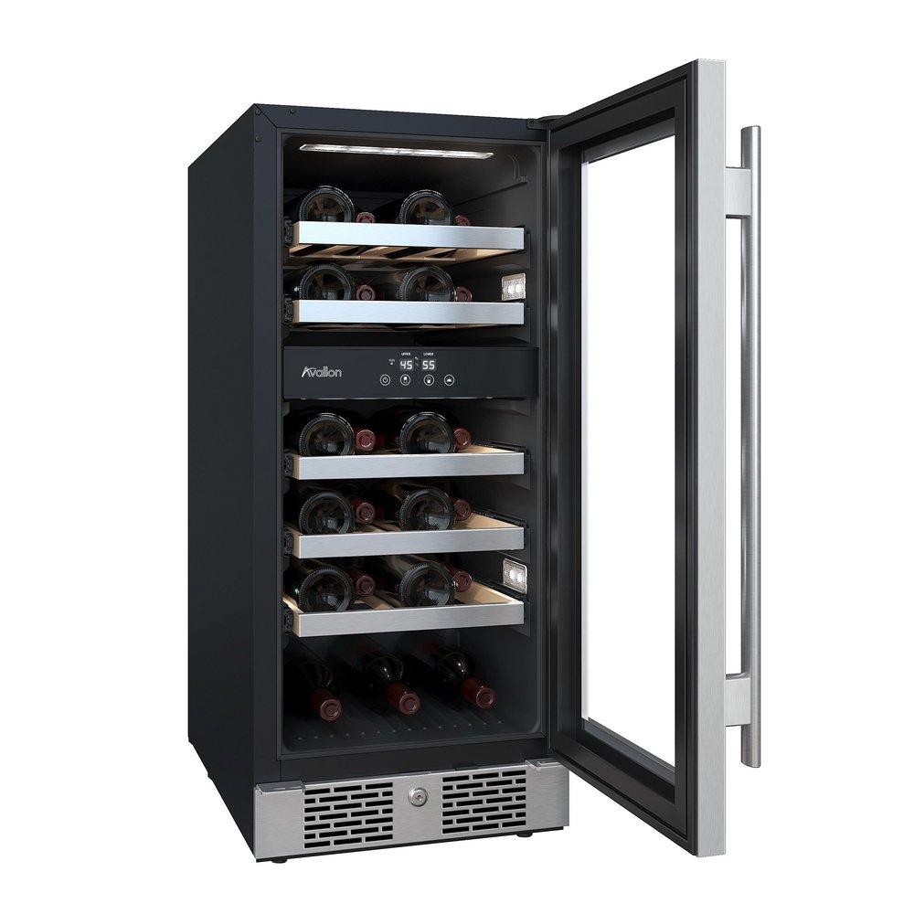 Avallon Stainless Steel 15 in. Built-in Dual Zone Right Hand Wine Cooler 