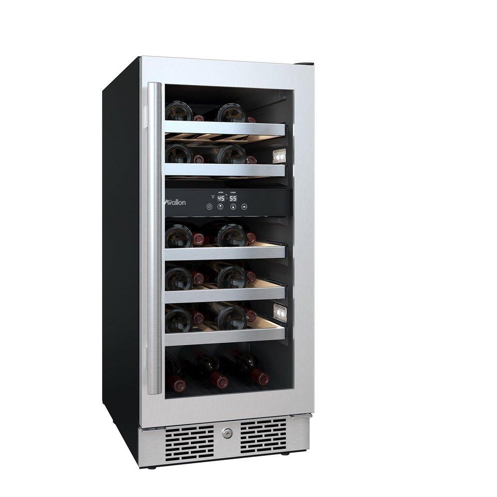 Avallon Stainless Steel 15 in. Built-in Dual Zone Right Hand Wine Cooler 